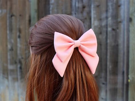 pink hair bow fabric hair bow  tails big hair bow solid