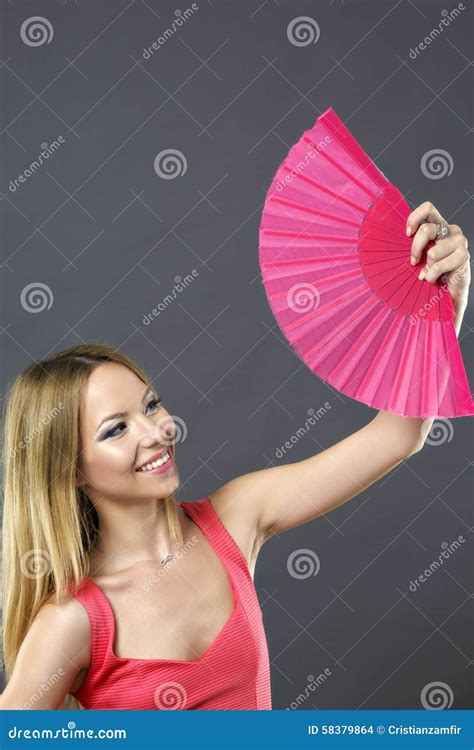 woman  pink dress  fan stock photo image  background model