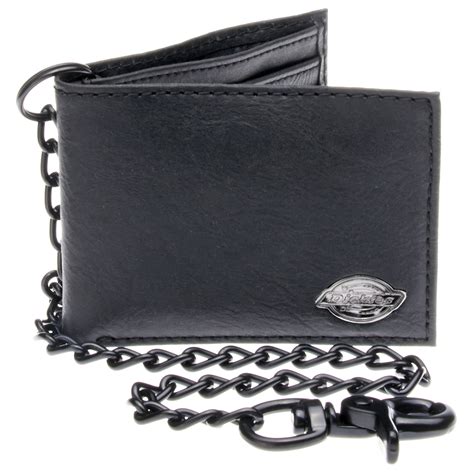 dickies black leather slim bifold wallet  metal chain ebay