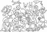 Group Coloring Children Playful Book sketch template