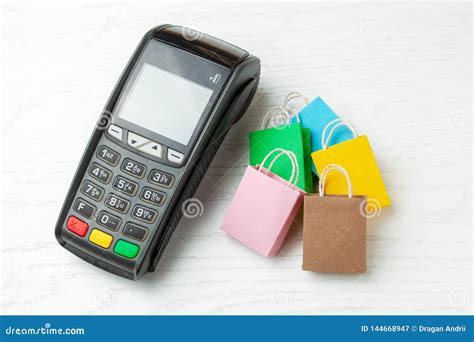 pos payment terminal  shopping packages stock image image  number debit