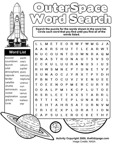 outer space word search activity sheet  coloring pages  kids