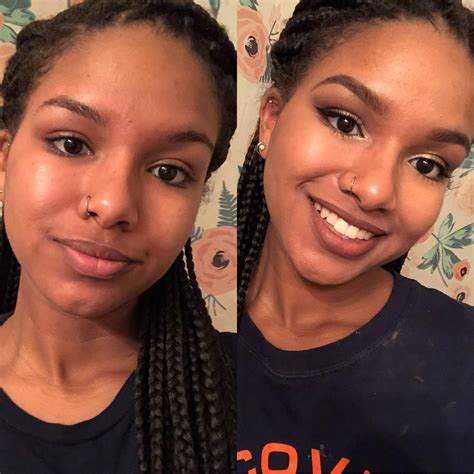 my “everyday” makeup look before and after please excuse the powder