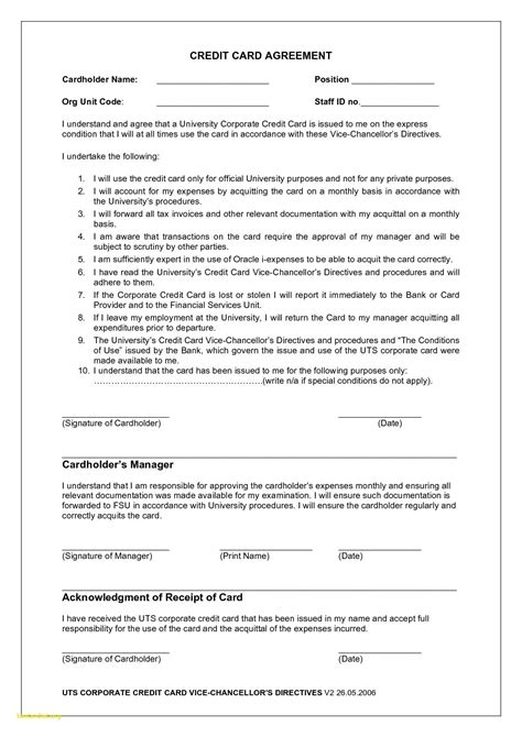 printable employee credit card agreement template