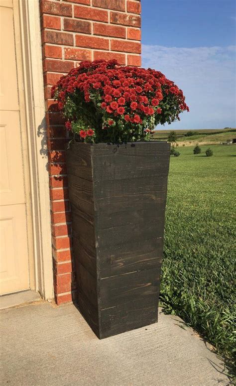 33 Tall Cedar Wood Planter Charcoal Black Etsy Rustic Planters