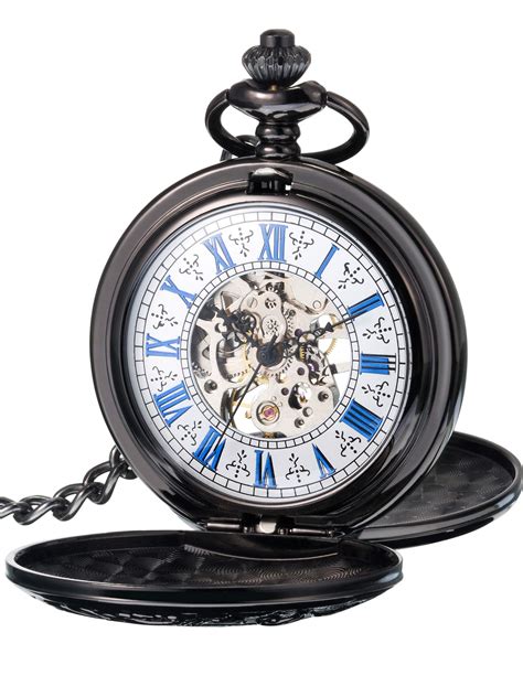 hicarer steampunk blue roman dial double cover windup steel skeleton