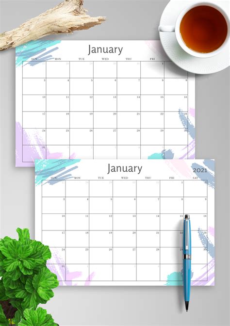 printable simple colored monthly calendar