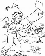 Flying Kites Coloring Children Drawing Kids Colouring Pages Print Childre Getdrawings sketch template
