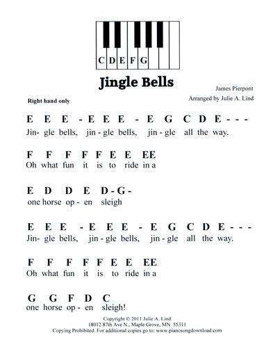 jingle bells easy pre staff   letters  beginning piano lessons christmas piano