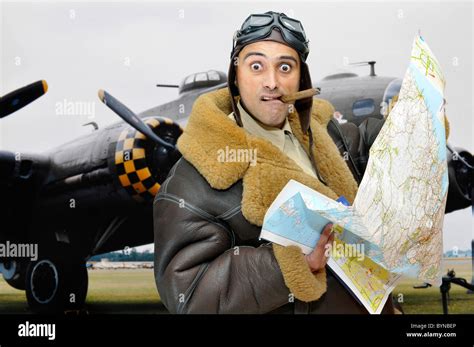 wwii fighter pilot  map  funny face stock photo alamy