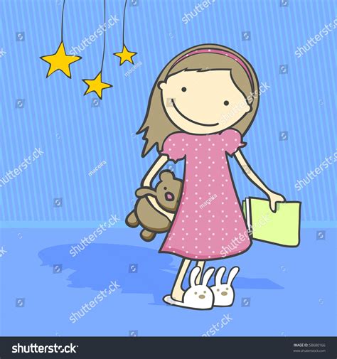 Daily Activities Series Girl Getting Ready Stock Vector