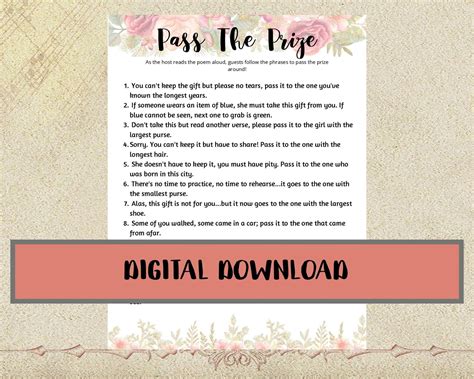 pass  prize bridal shower game etsy