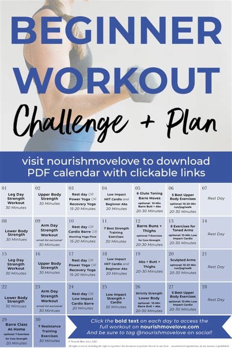 fitness challenge  day beginner workout plan nourish move love