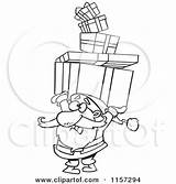 Christmas Stack Holding Santa Gifts Head His Over Cartoon Toonaday Outlined Coloring Vector Royalty Stock sketch template