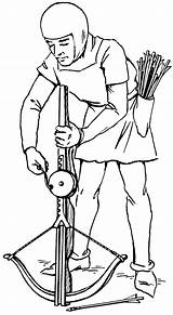 Medieval Coloring Crossbow Weapons Clipart Arbalest Crossbowman Pages Middle Cocking Man Drawing Ages Preparing Military Archer Svg Crossbowmen Warrior Loading sketch template