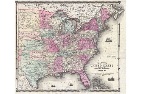 map   united states civil war  colton vintage cartography ebay