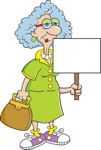 Cartoon Old Lady Holding A Sign Stock Illustration Download Image Now