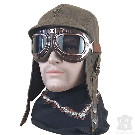 Aviator Hat And Goggles Leather Pilot Helmet Flying Cap Etsy