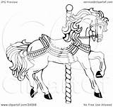 Carousel Horse Clipart Pole Illustration Spiral Facing Right Franzwa Charley sketch template