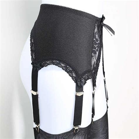 6 Strap Wide Vintage Suspender Belt For Woman Plus Size Black Lace