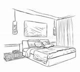 Bedroom Sketch Interior Drawing Modern Vector Line Drawn Preview sketch template