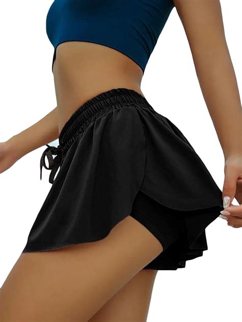 plus size women s double layer yoga shorts high waist stretch workout