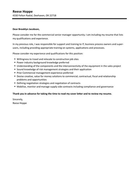 commercial senior manager cover letter velvet jobs