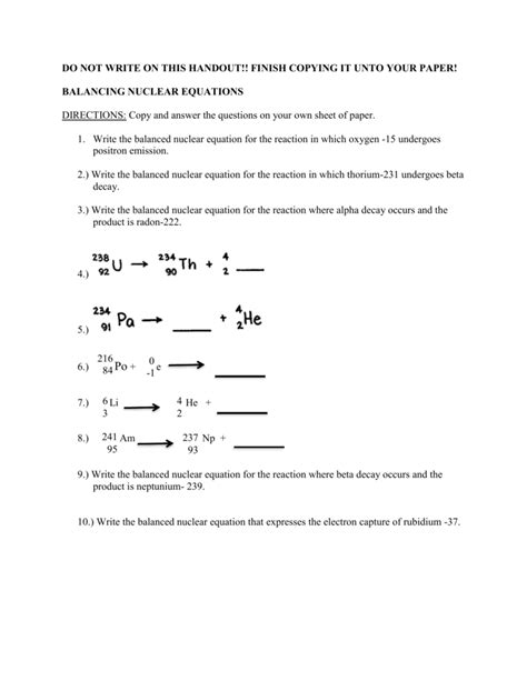 balancing nuclear equations worksheet worksheet list