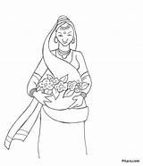 Village Coloring Indian Pages People Flower Kids Woman Flowers Seller Pitara Selling sketch template