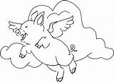 Pig Flying Coloring Pages Outline Animal Angel Animals Printable Drawing Tattoo Cloudy Lovely Background Pigs Wings Colouring Fly Piggy Tattooimages sketch template