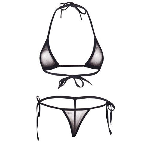 buy womens sexy tiny 2pcs bikini set sheer mesh see through swimsuit