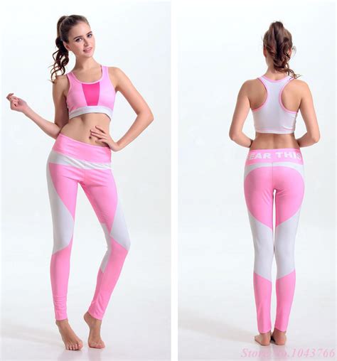 Sexy Pink Peach Yoga Set Grey Body Fit Fitness Pants Suits