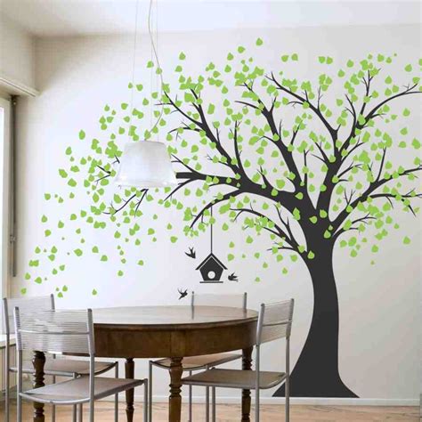 large wall decals  living room large windy tree  birdhouse wall decal tree decals