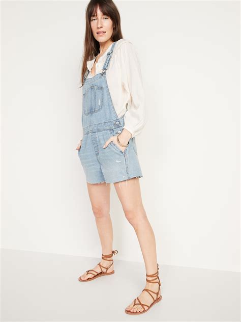 slouchy straight workwear cut off non stretch jean short overalls for