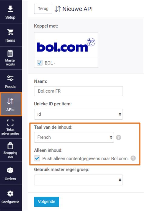 hoe stuur ik nederlands en franse product informatie naar een bolcom account channable