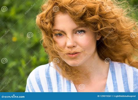 close up portrait of beautiful redhead woman stock image image of