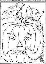 Cat Coloring Halloween Scary Pages Color Print Spooky Drawings Kids sketch template