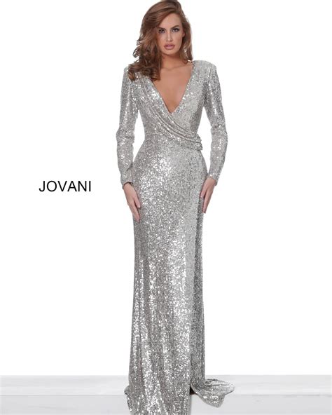 Jovani Dress 04886 Nude And Silver V Neckline Prom Dress