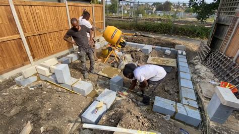 laying dpc blockwork foundation building  modern design garden house