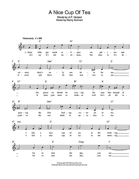 A Nice Cup Of Tea Chords By Henry Sullivan Melody Line Lyrics
