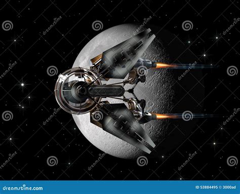 spaceship drone passing  moon stock illustration illustration  gravitational booster