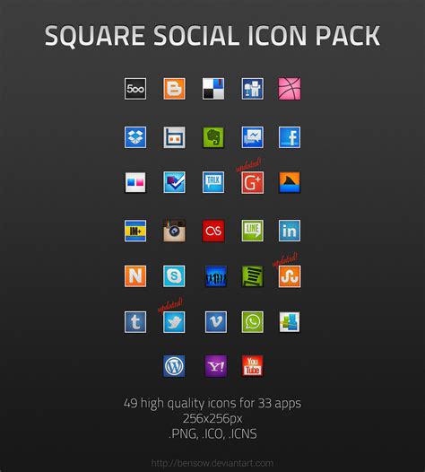 Square Social Icon Pack By Bensow On Deviantart