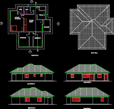 bedroomed simple house dwg plan  autocad