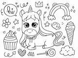 Unicornio Eenhoorn Schattige Doodle Cupcakes Sentado Tekening Zittend Bebé Iris sketch template