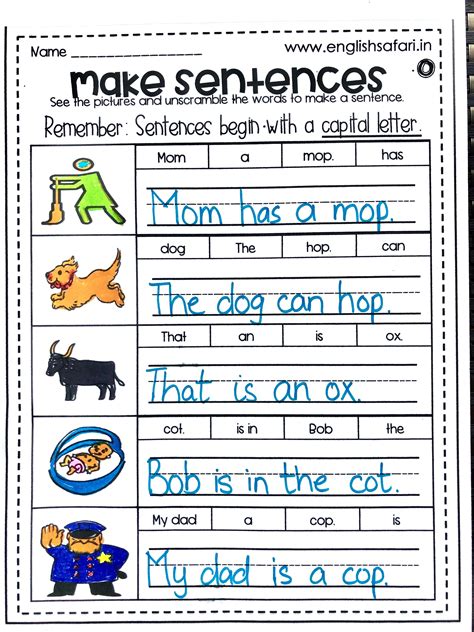 write sentences worksheets