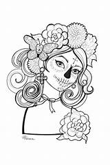 Coloring Pages Dead Girl Adult Print Sugar Catrina Muertos Dia Adults Skull Los Skulls Kids Printable Mandala Three People Colouring sketch template