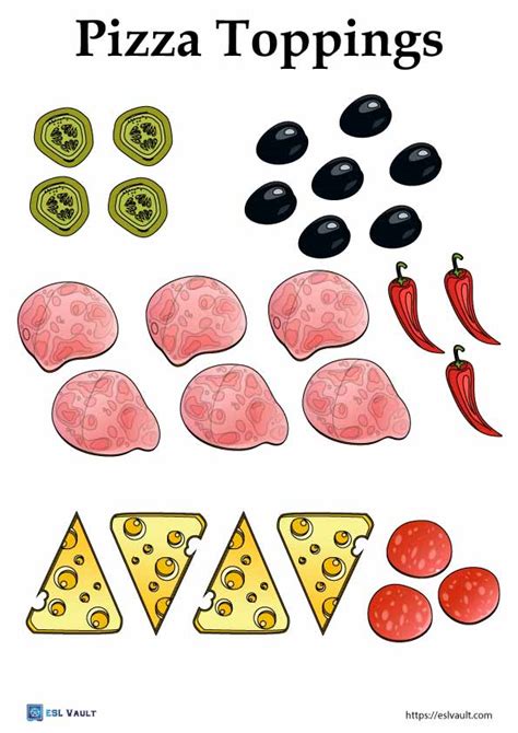 printable pizza toppings  pages esl vault