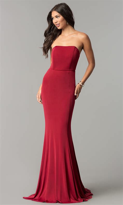 long strapless jersey prom dress with train promgirl