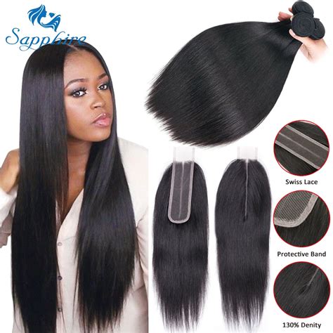 sapphire straight hair extensions brazilian hair weave bundles  closure human hair bundles
