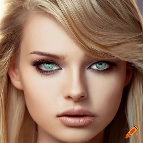 Close Up Of A Beautiful Blonde Woman With Green Brown Eyes On Craiyon